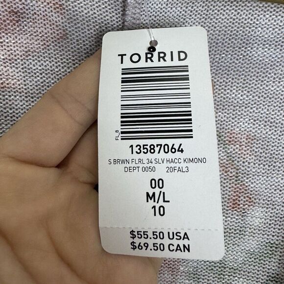 Torrid Floral Kimono Duster Open Cardigan Size M/L 00 Hi Low Coverup Boho Hippie - Picture 8 of 11